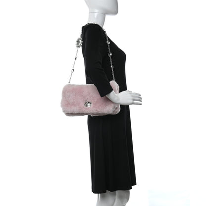 Miu Miu Rabbit Fur Crystal Flap Clutch Rosa 2 of 9