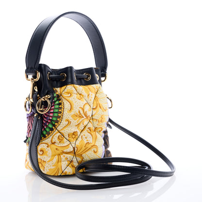 Fendi X VERSACE Silk Vitello Fendace FF Baroque Quilted Mini Mon Tresor Bucket Bag Gold Multicolor 2 of 8