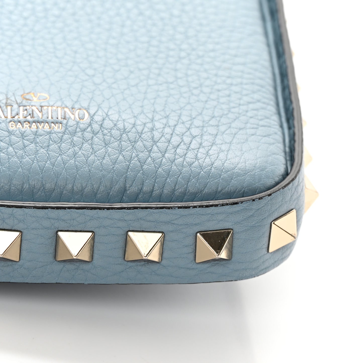 Grained Calfskin Rockstud Crossbody Phone Case Niagara