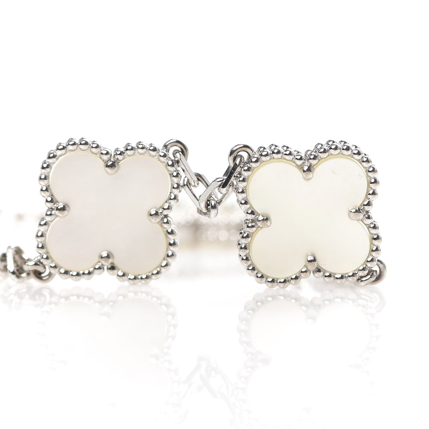 Van Cleef & Arpels 18K White Gold Mother of Pearl 5 Motifs Vintage Alhambra Bracelet 9 of 10