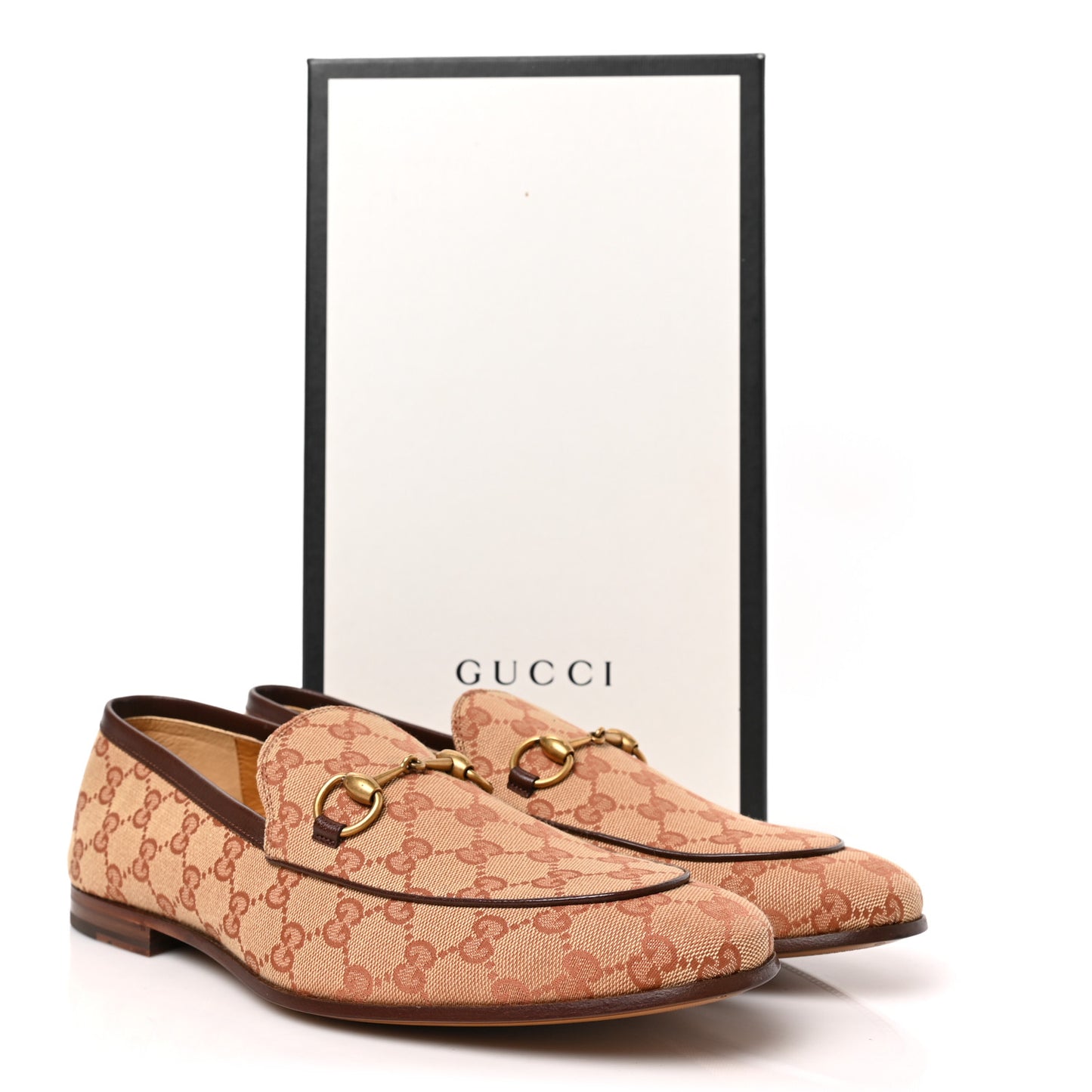 Canvas GG Monogram Horsebit Mens Jordaan Loafers 10.5 Beige Ruggine Light Brown