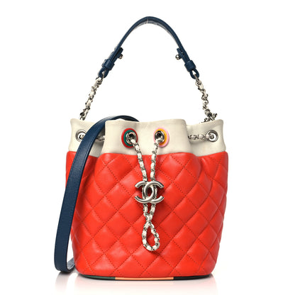 Chanel Lambskin Quilted Cuba Drawstring Tote Red White Blue 1 of 9