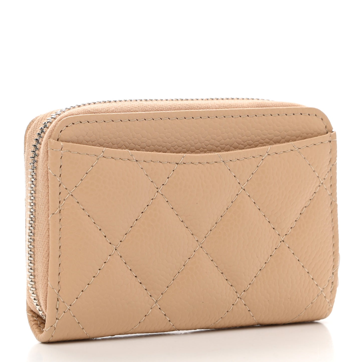 Caviar Quilted Zip Around Coin Purse Beige