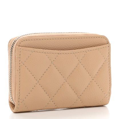 Chanel Caviar Quilted Zip Around Coin Purse Beige 3 of 8