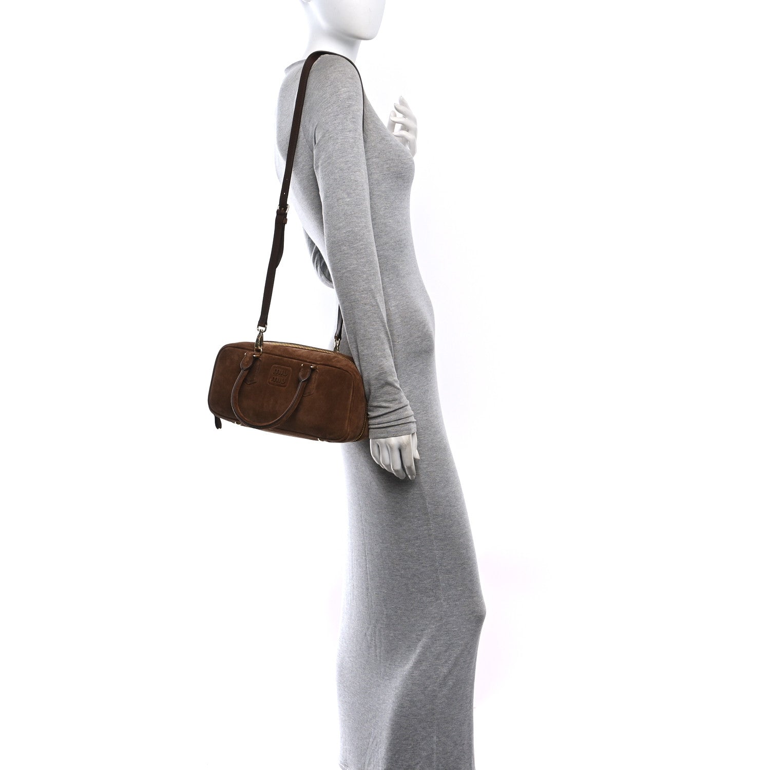 Miu Miu Suede Padded Regular Arcadie Top Handle Bag Cacao 2 of 9