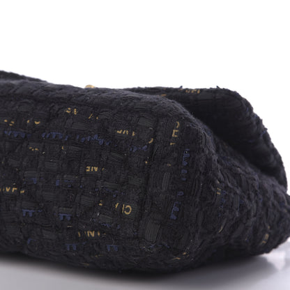 Chanel Tweed Quilted Large Chanel 19 Flap Black Navy Gold 7 of 9