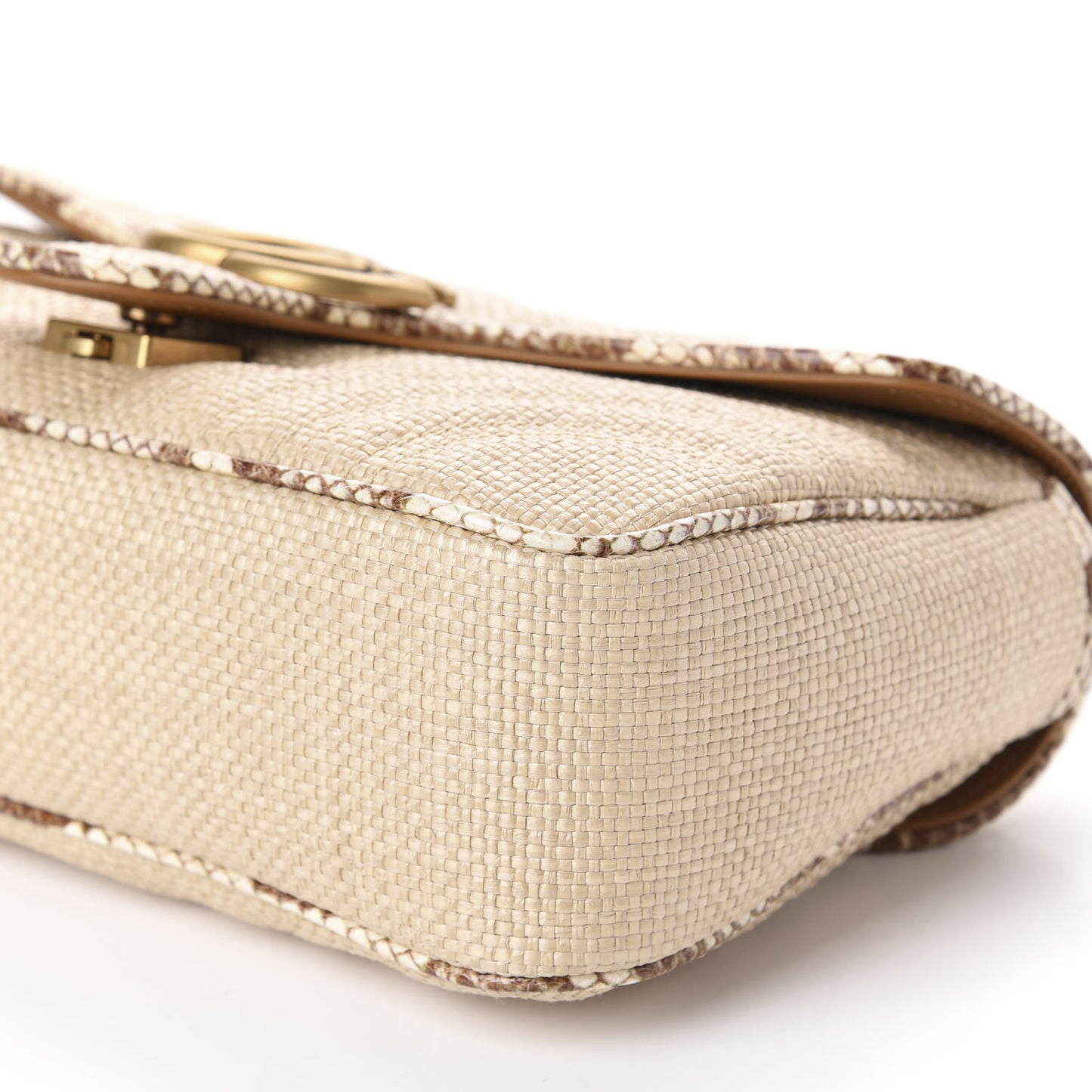Raffia Elaphe Matelasse Small GG Marmont Shoulder Bag Natural Cream Brown