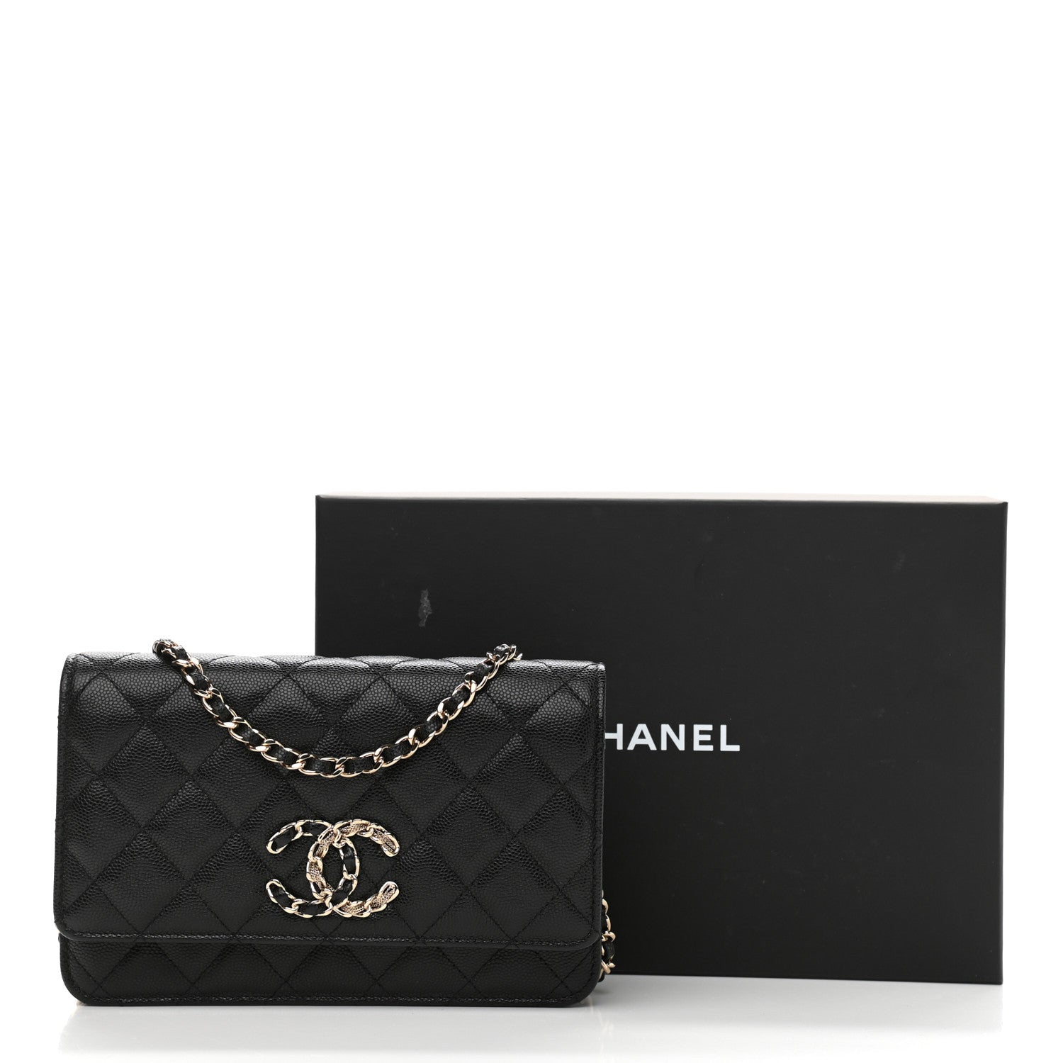 Chanel Caviar Quilted French New Wave Chain CC Wallet On Chain WOC Black 14 of 14