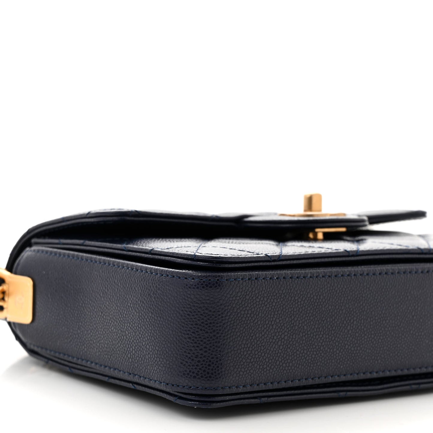 Shiny Caviar Quilted Mini Top Handle Flap Navy Blue