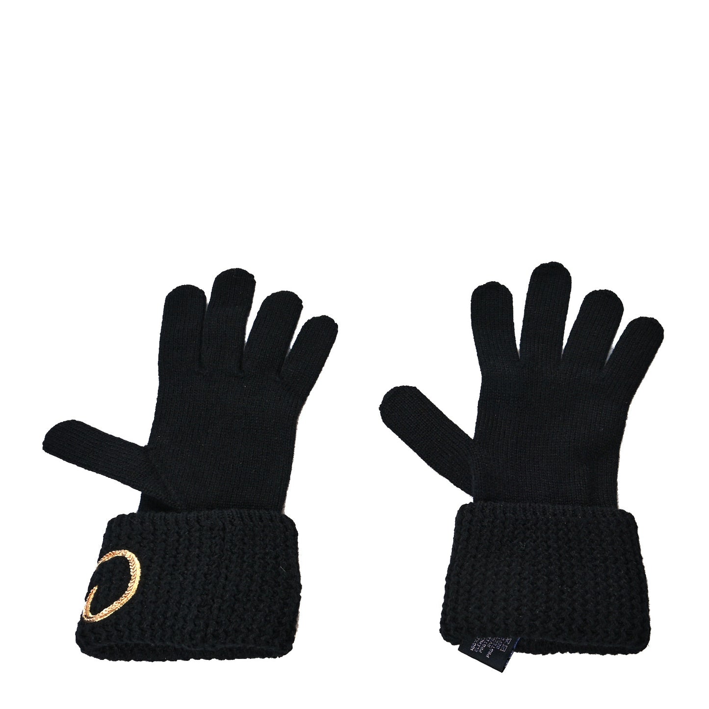 Cashmere Sequin Logo Gloves Black Gold