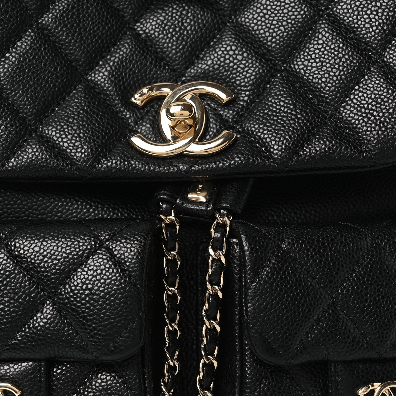Chanel Shiny Caviar Quilted Medium Duma Pockets Drawstring Backpack Black 8 of 13
