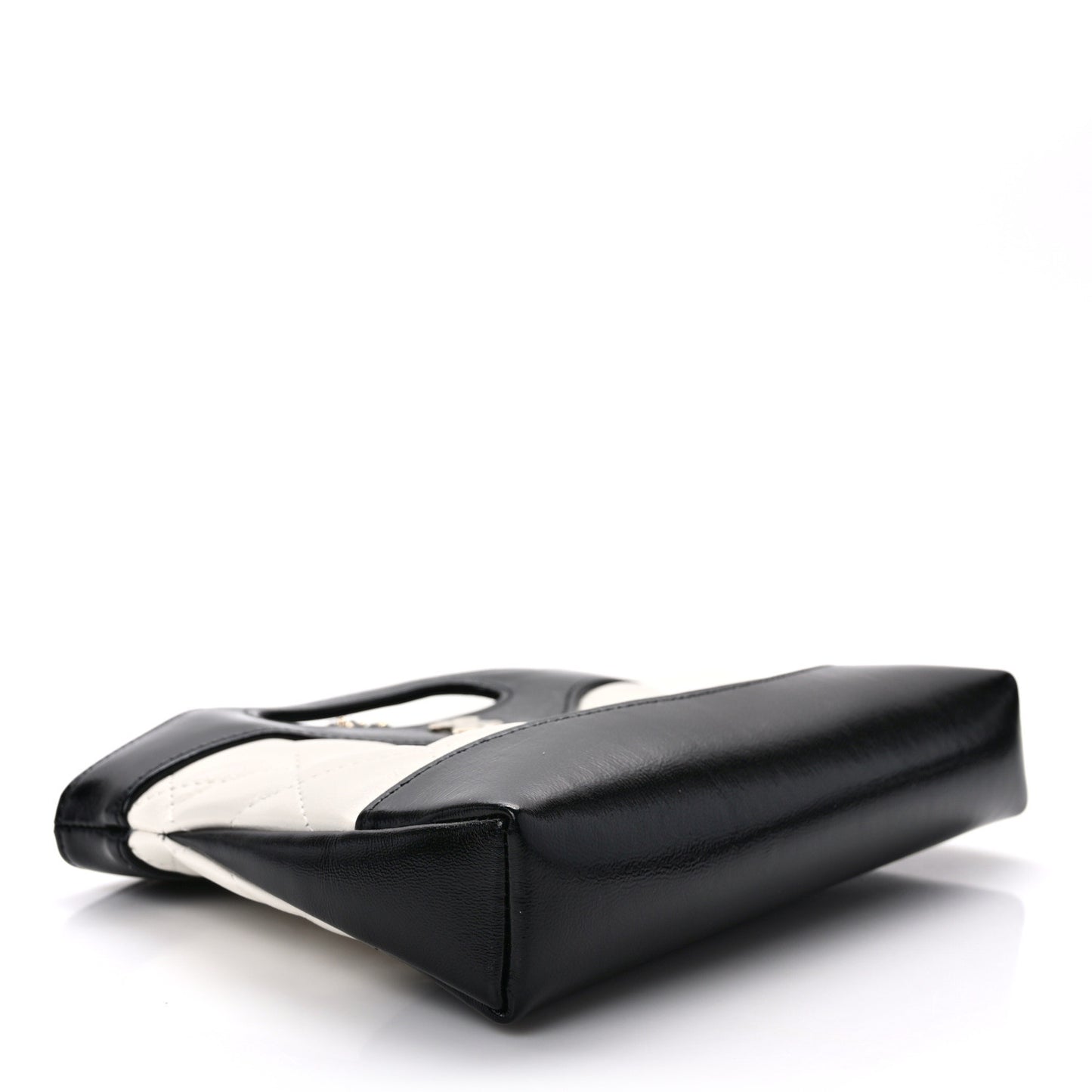 Shiny Crumpled Calfskin Quilted Nano 31 Shopping Bag White Black