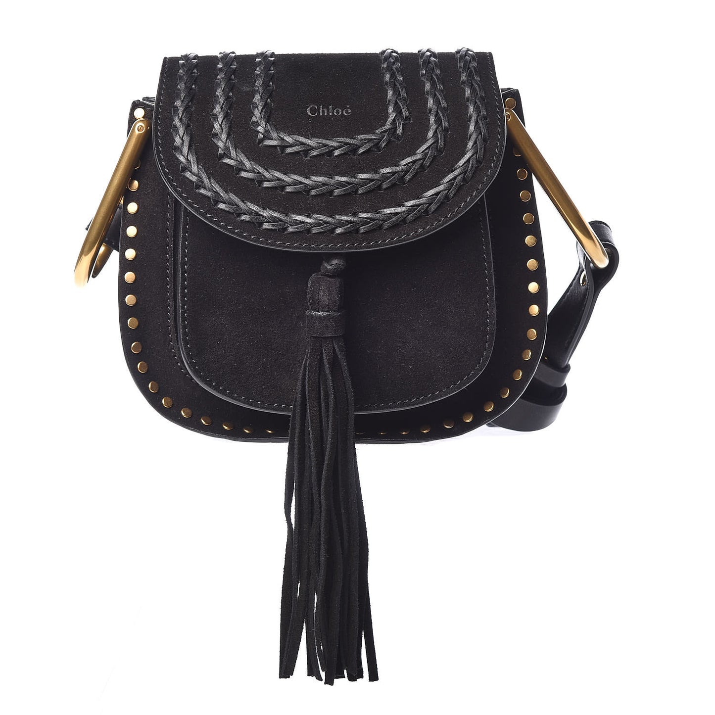 Suede Calfskin Braided Mini Hudson Shoulder Bag Black