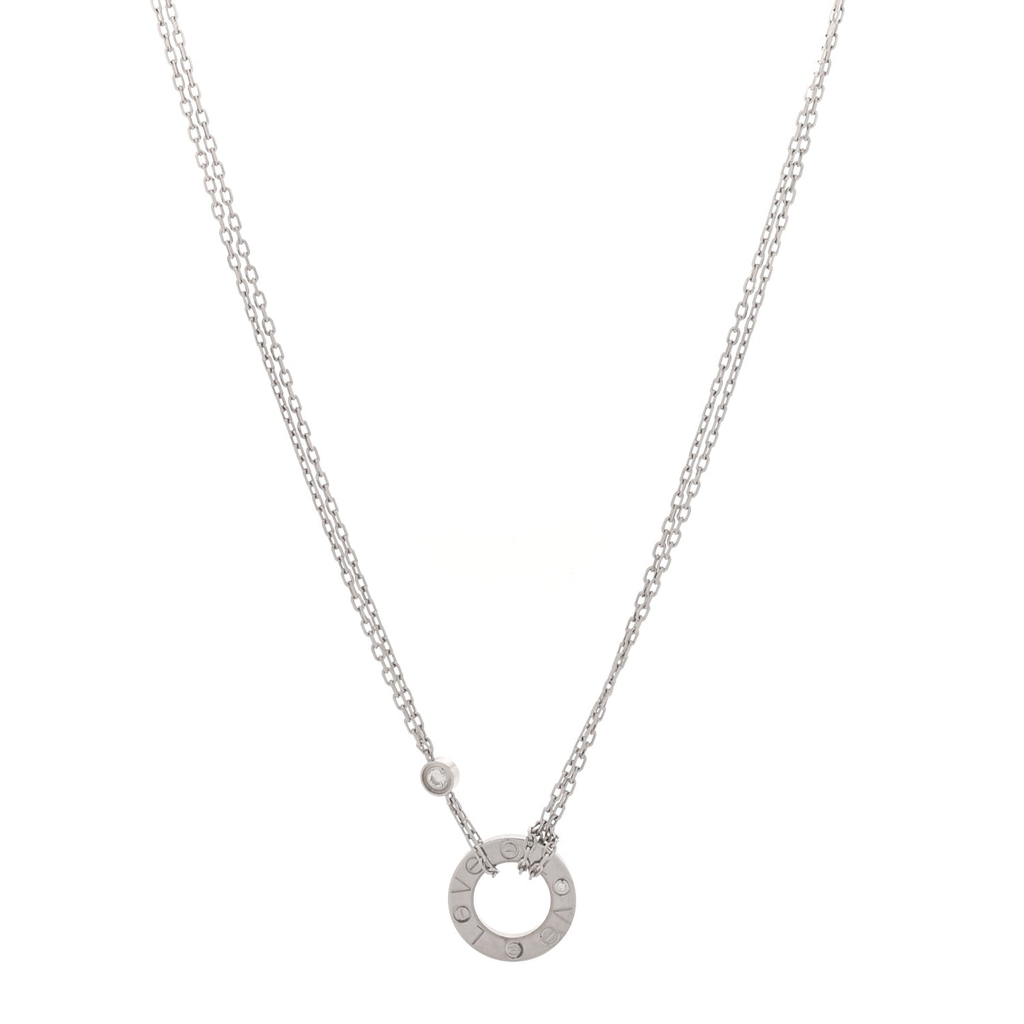 18K White Gold 2 Diamond LOVE Necklace