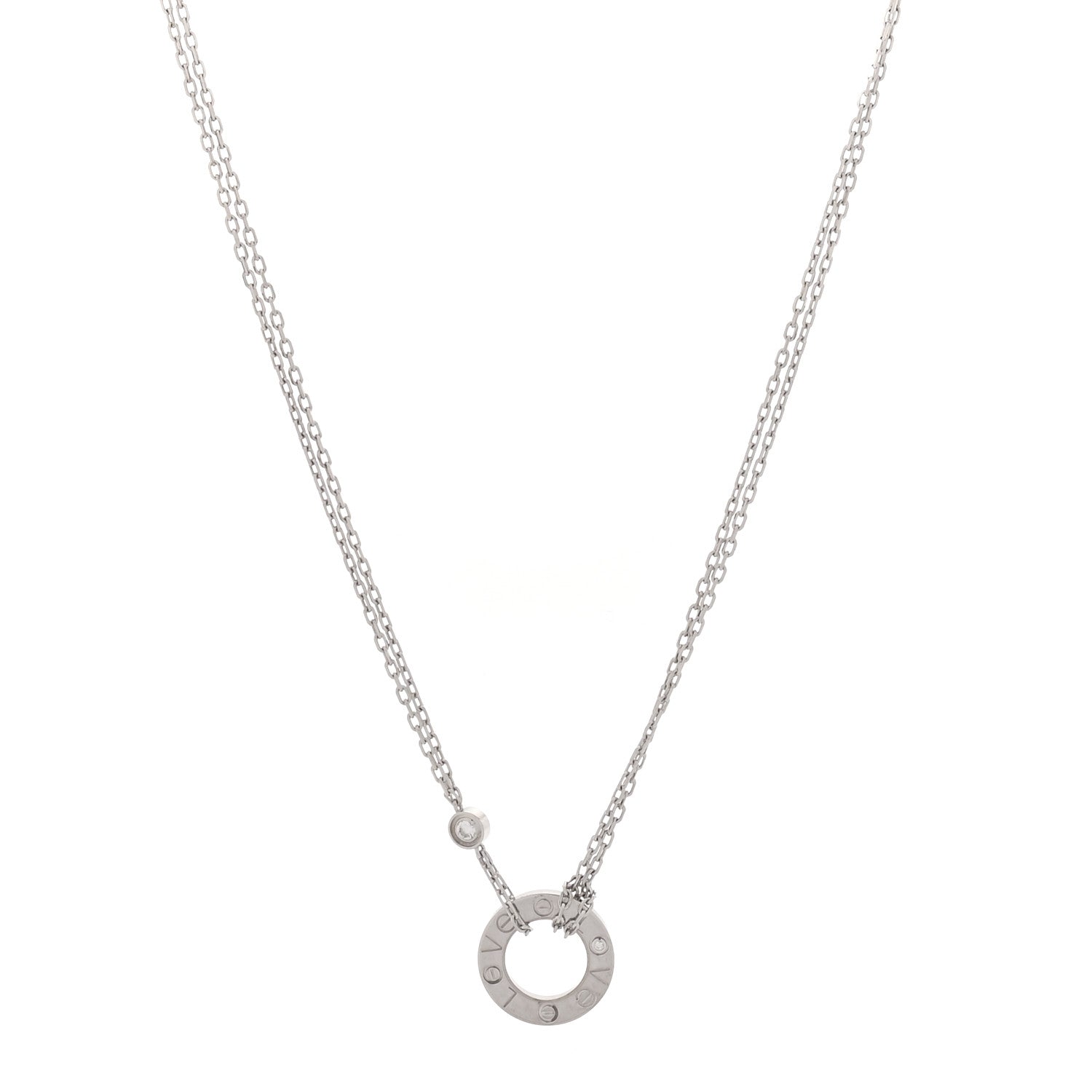 Cartier 18K White Gold 2 Diamond LOVE Necklace 1 of 5