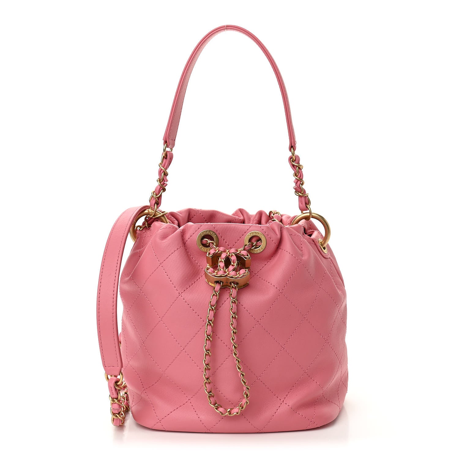 Chanel Lambskin Quilted Antique Signs Drawstring Bag Pink 1 of 10