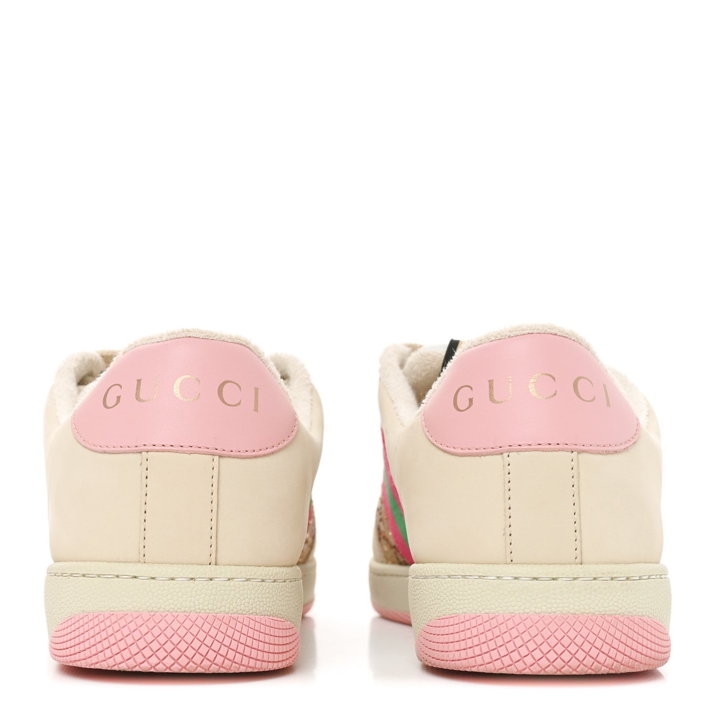 Calfskin GG Supreme Crystals Web Screener Sneakers 40 Beige Ebony Wild Rose