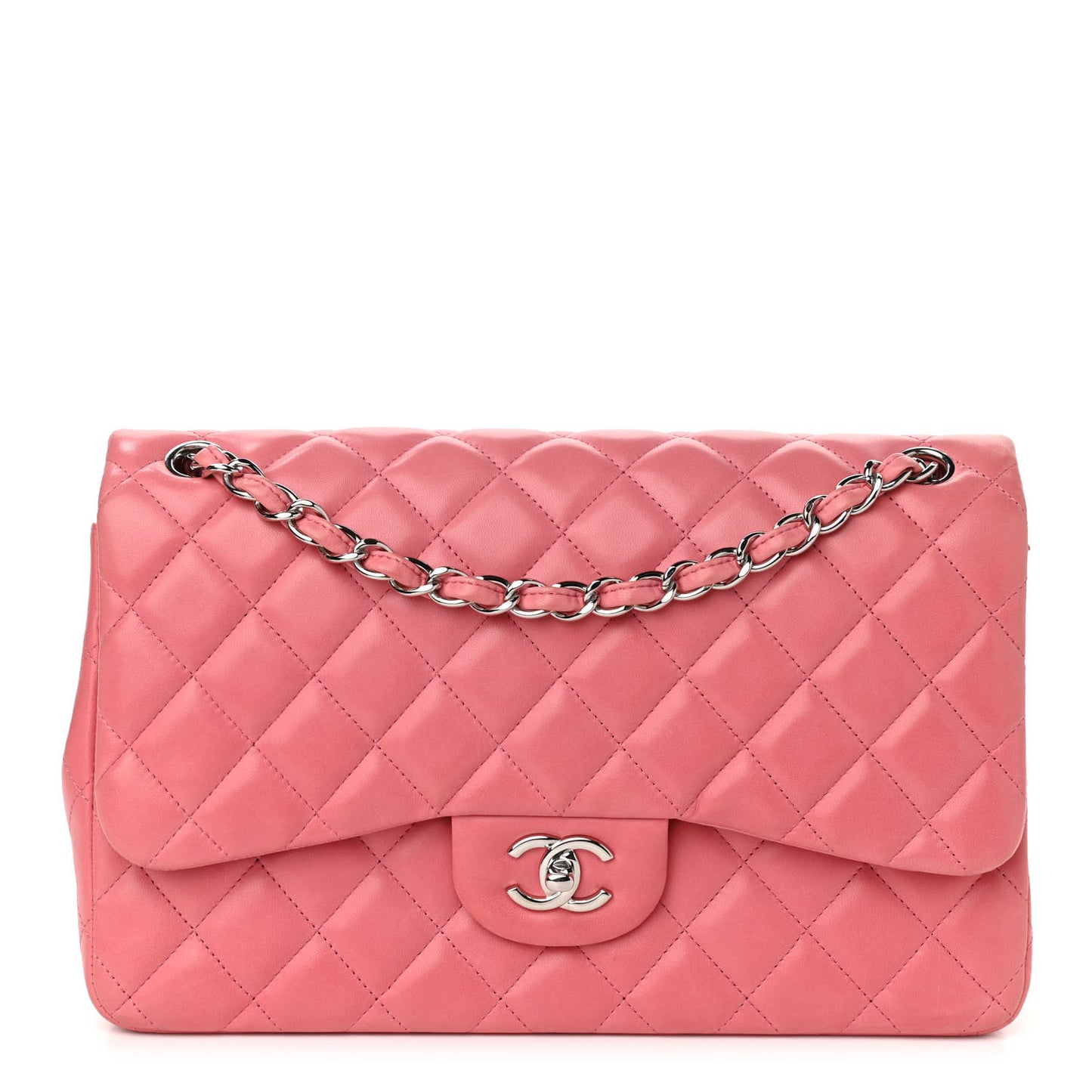 Lambskin Quilted Jumbo Double Flap Pink