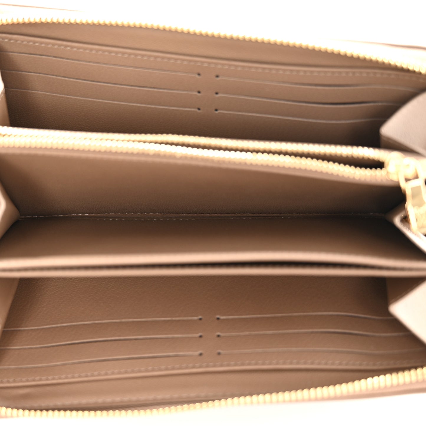 Lambskin Embossed Monogram Coussin Zippy Wallet Taupe