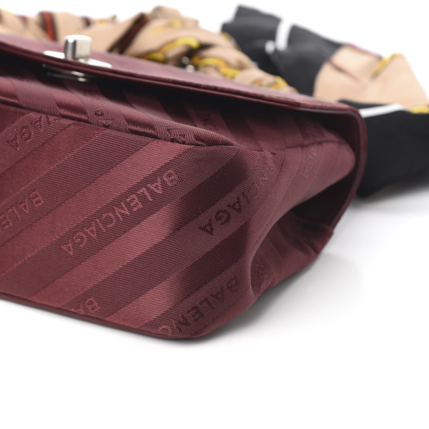 Balenciaga Nylon Jacquard Diagonal Logo Small Scarf Lock Chain Shoulder Bag Rouge Bordeaux Black Beige 10 of 11