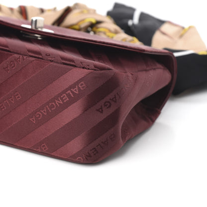 Balenciaga Nylon Jacquard Diagonal Logo Small Scarf Lock Chain Shoulder Bag Rouge Bordeaux Black Beige 10 of 11