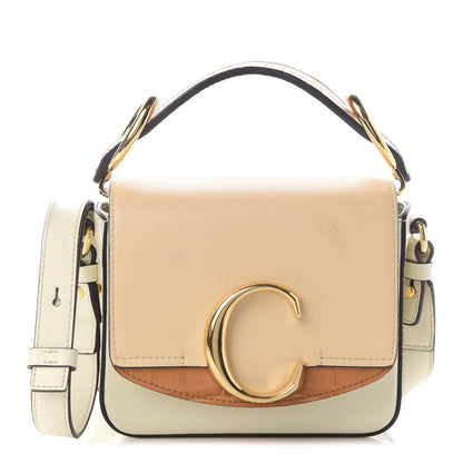 Chloe Calfskin Crocodile Embossed Mini C Double Carry Blondie Beige Autumnal Brown 1 of 11