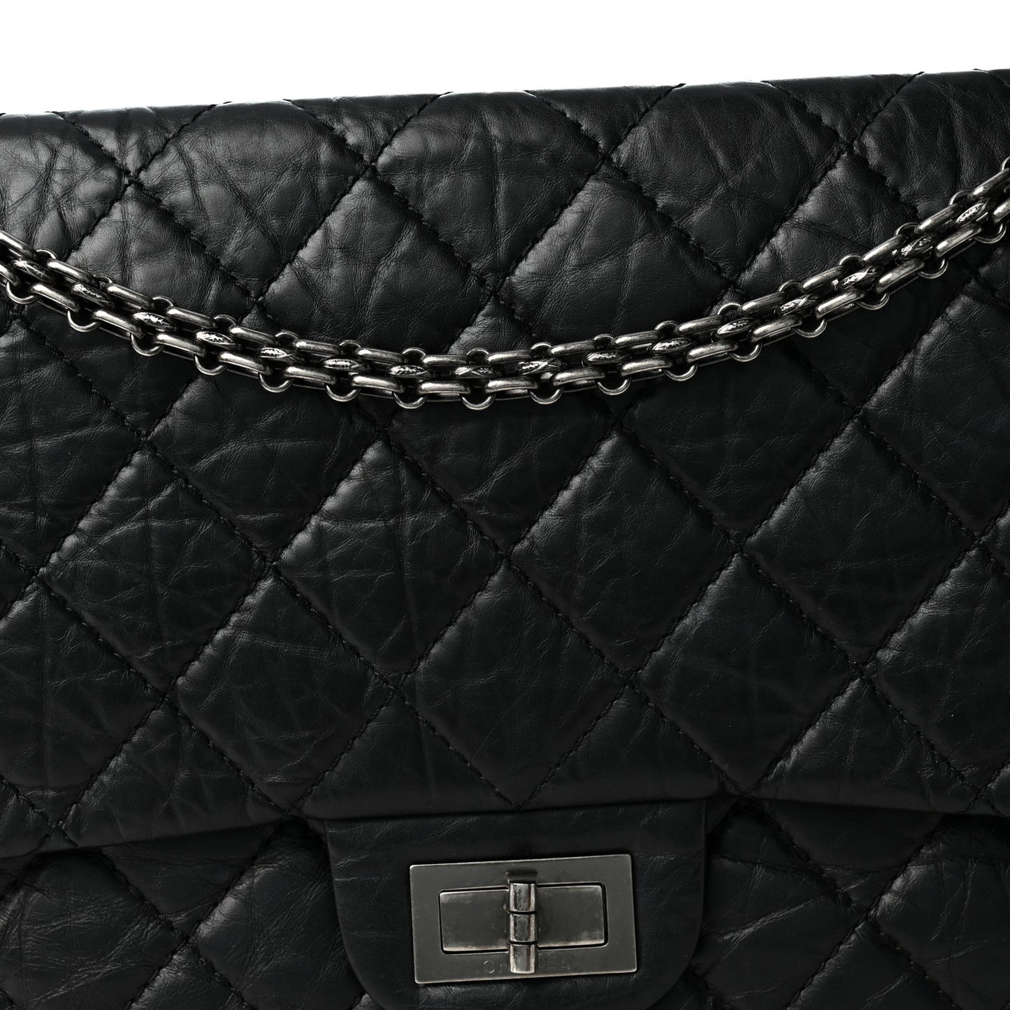 Aged Calfskin Quilted 2.55 Reissue 227 Flap Black