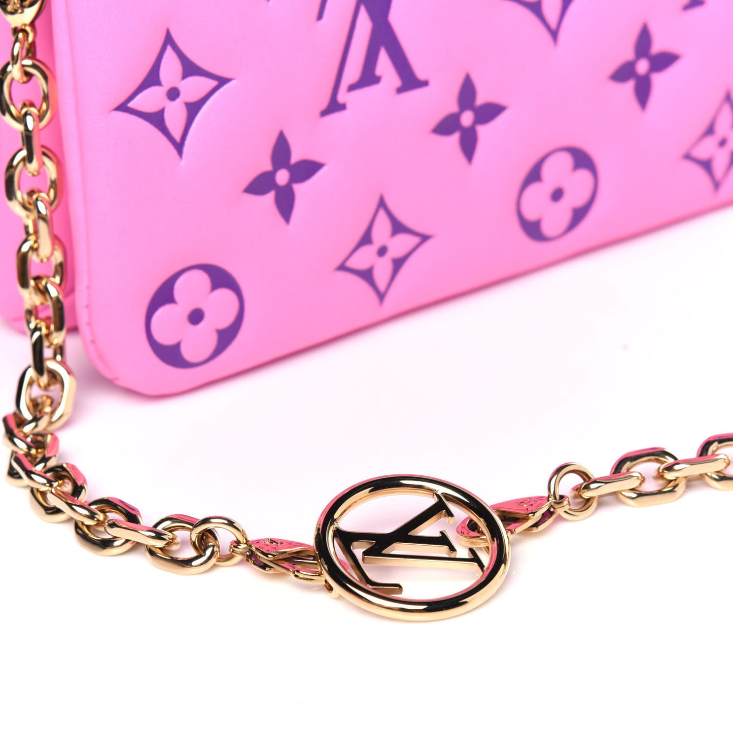 Lambskin Embossed Monogram Vuittamins Pochette Coussin Rose Violet