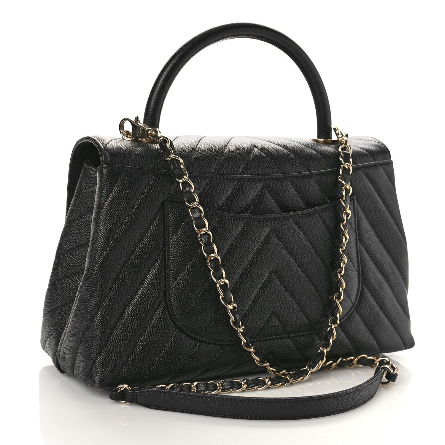 Chanel Caviar Chevron Quilted Small Coco Handle Flap Black 3 of 11