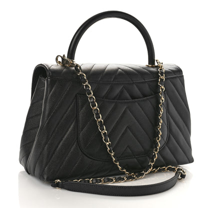 Chanel Caviar Chevron Quilted Small Coco Handle Flap Black 3 of 11