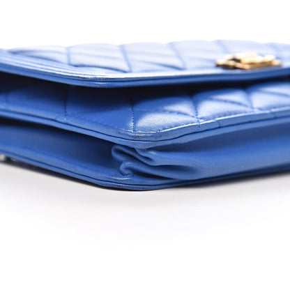 Chanel Lambskin Quilted Boy Wallet On Chain WOC Blue 9 of 14