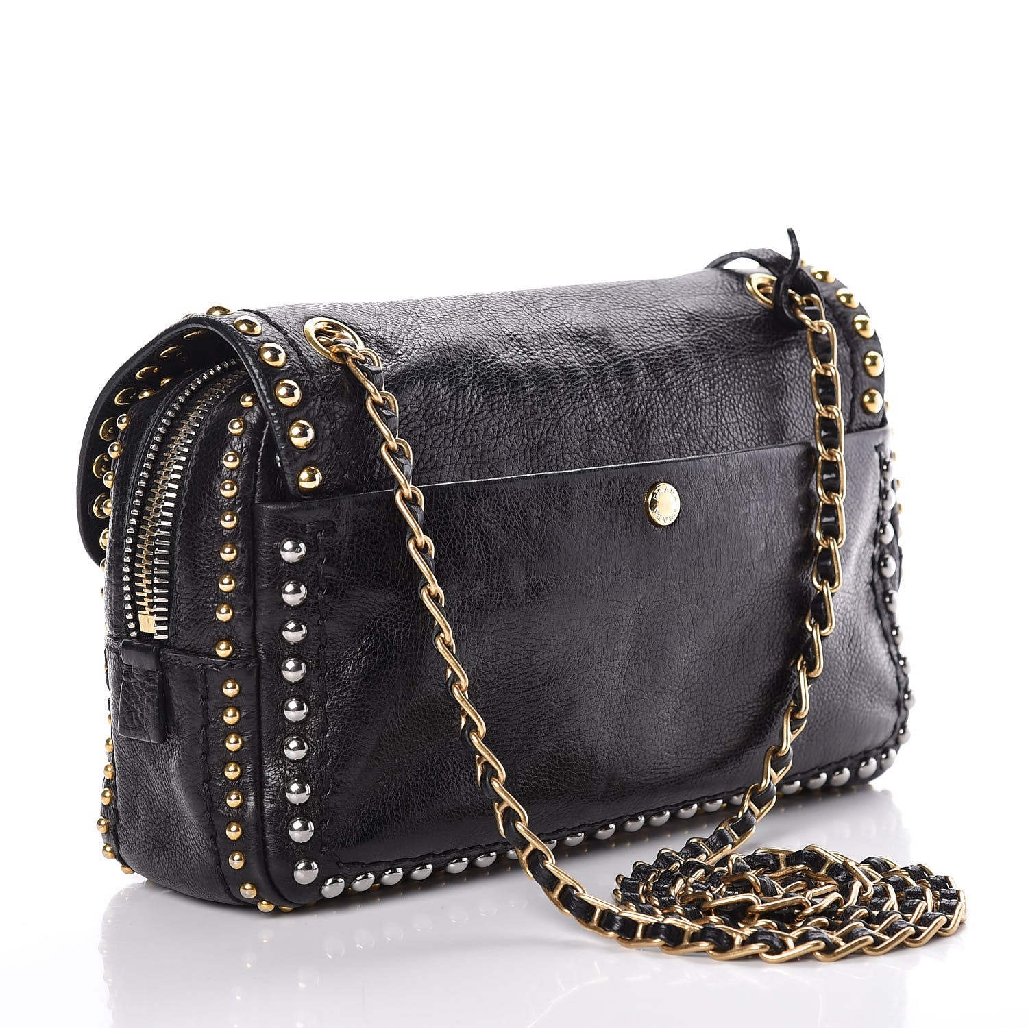 Prada Glace Calf Studded Pushlock Chain Shoulder Bag Black 3 of 11