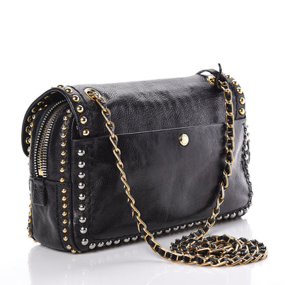 Prada Glace Calf Studded Pushlock Chain Shoulder Bag Black 3 of 11