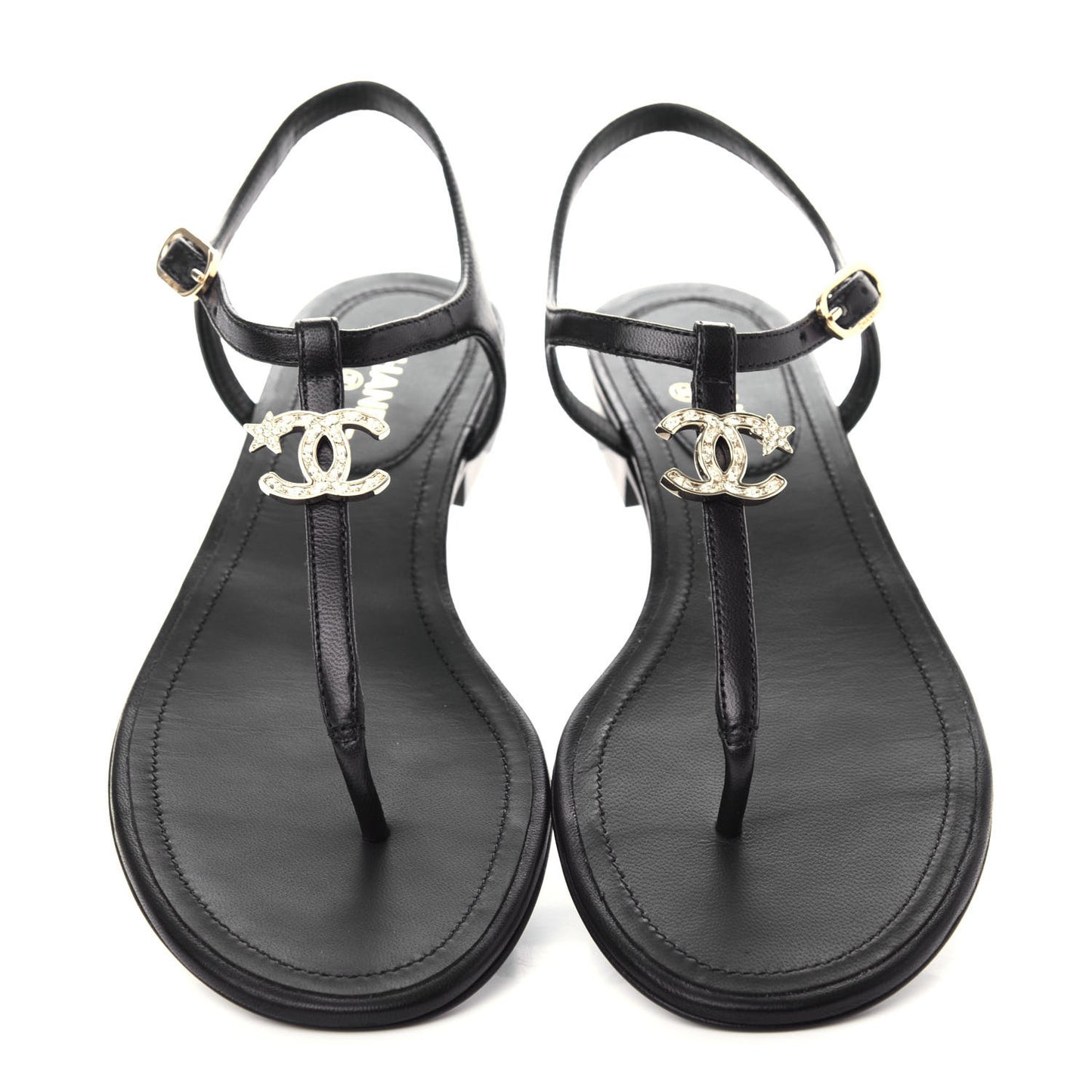 Lambskin Crystal CC Thong Sandals 35.5 Black