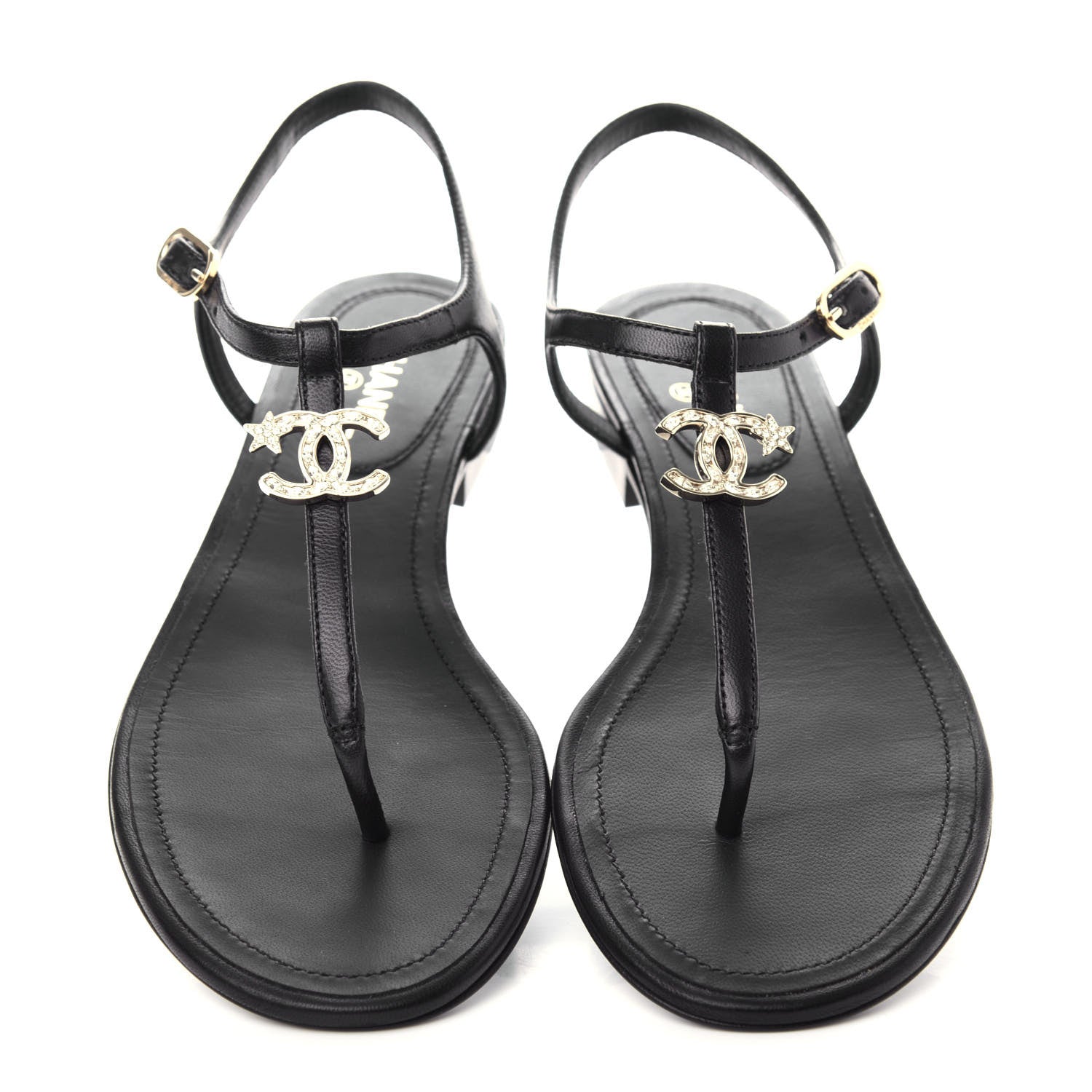 Chanel Lambskin Crystal CC Thong Sandals 35.5 Black 5 of 10