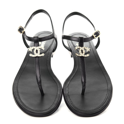 Chanel Lambskin Crystal CC Thong Sandals 35.5 Black 5 of 10