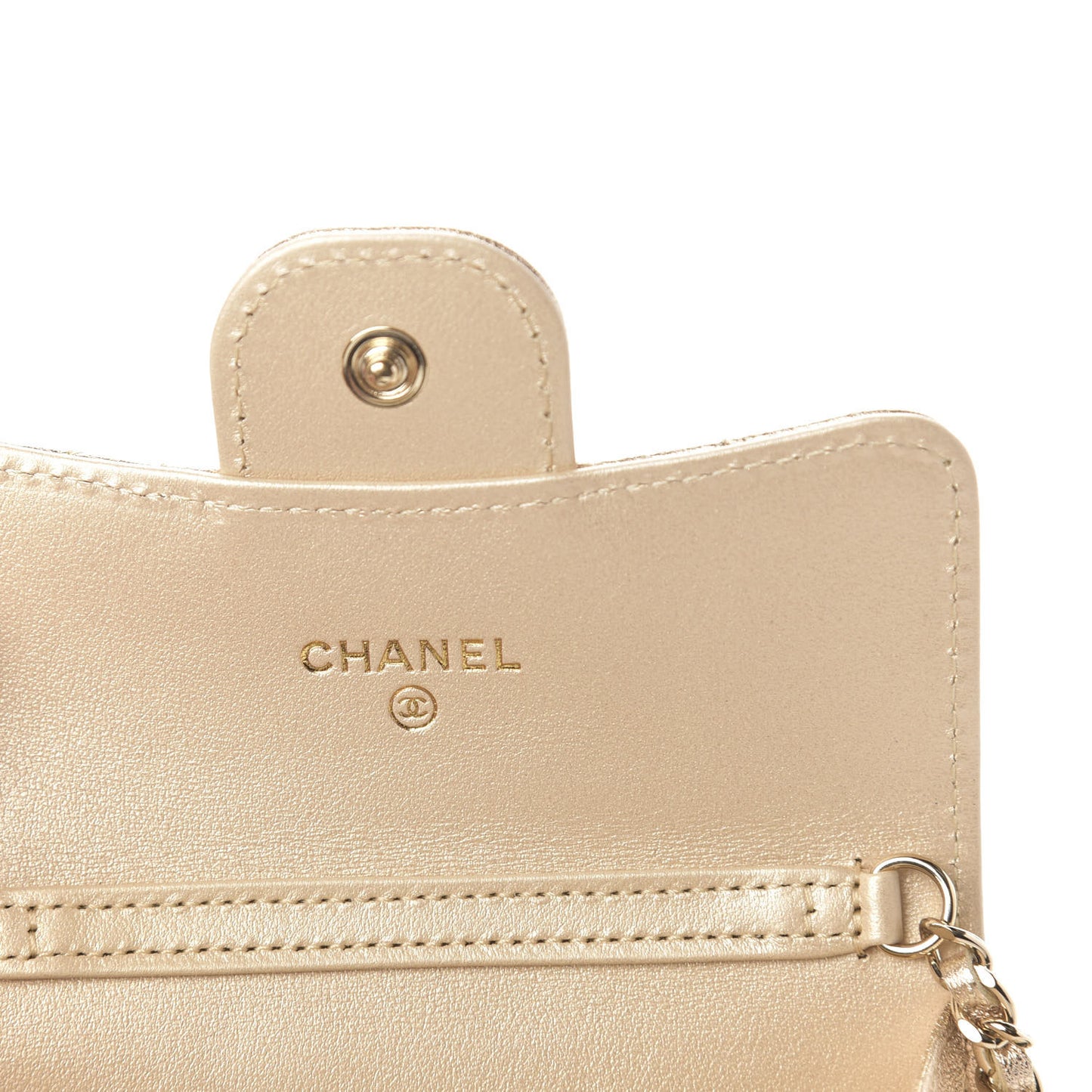Metallic Lambskin Quilted Flap Chain Waist Bag Gold