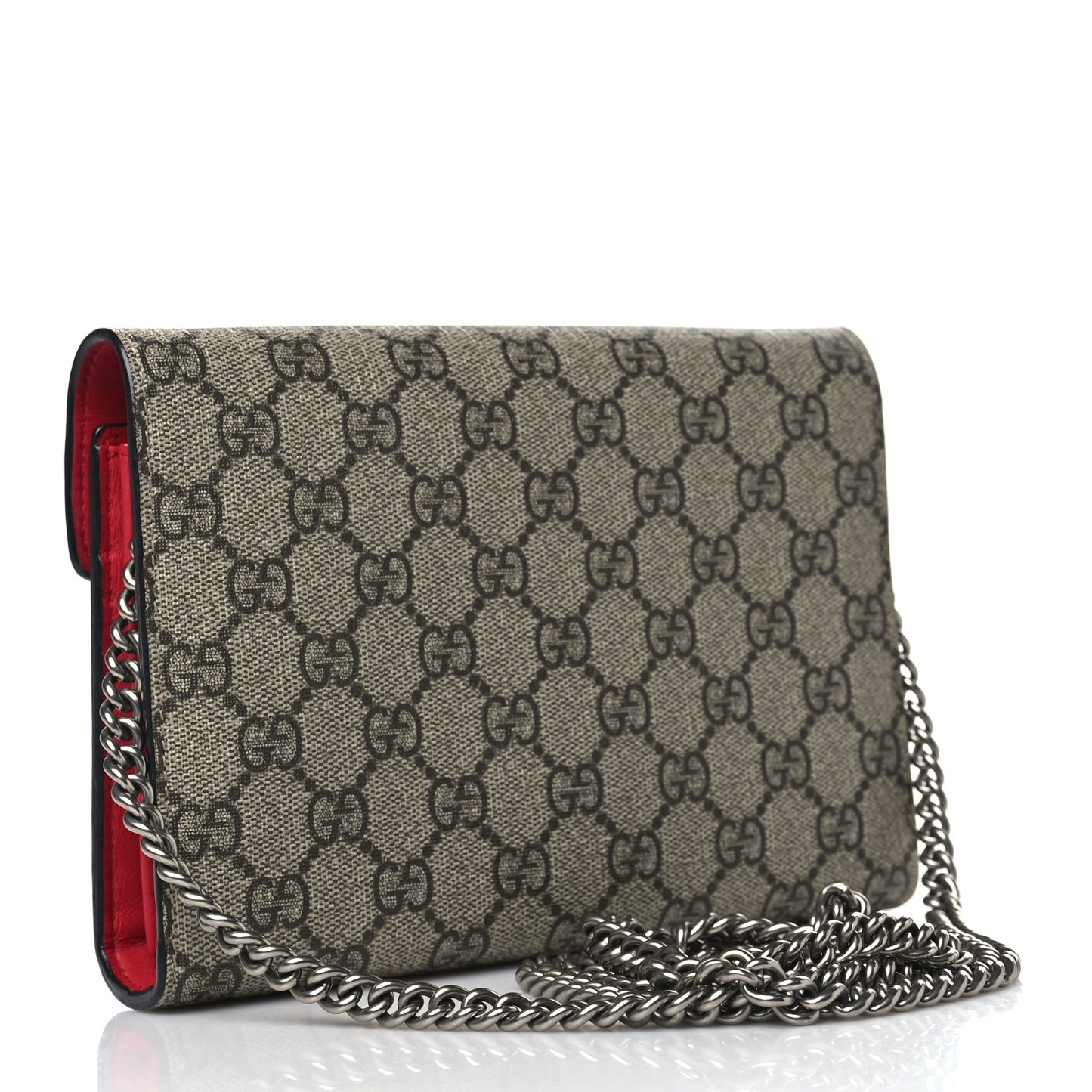 GG Supreme Monogram Mini Dionysus Chain Wallet Beige Vulcanic Red