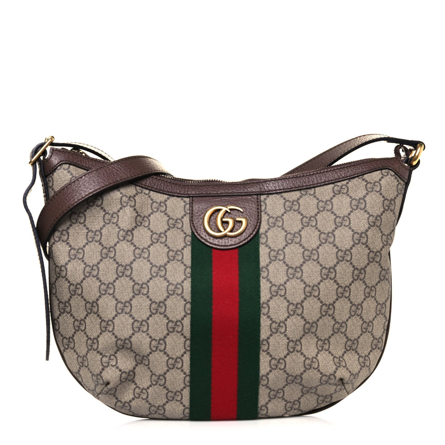 GG Supreme Monogram Web Small Ophidia Half Moon Hobo Brown
