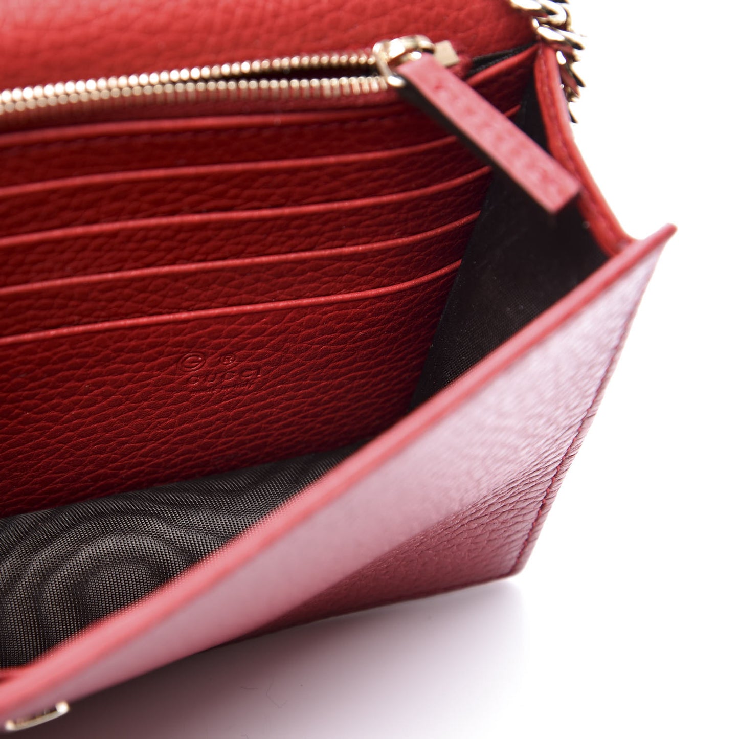 Dollar Calfskin Interlocking G Chain Wallet Red