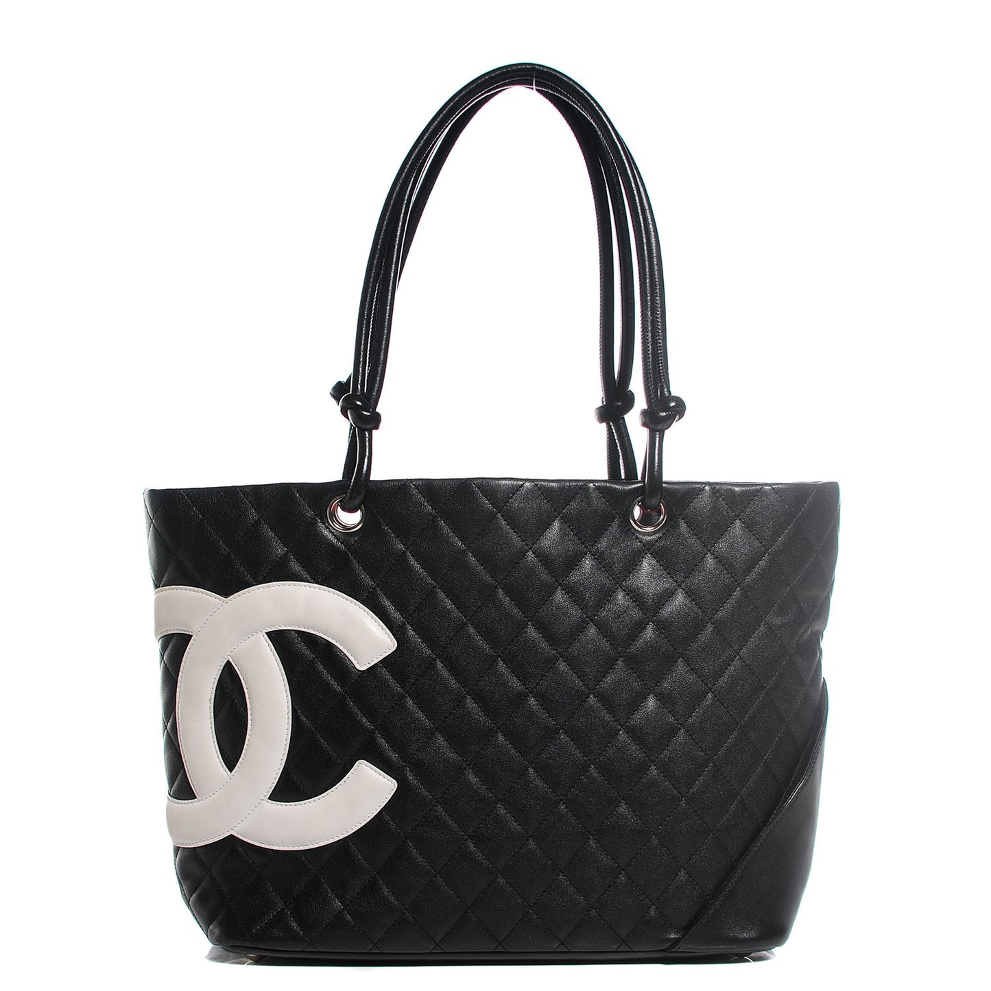 Calfskin Quilted Large Cambon Tote Black White
