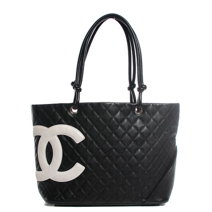 Chanel Calfskin Quilted Large Cambon Tote Black White 1 of 7