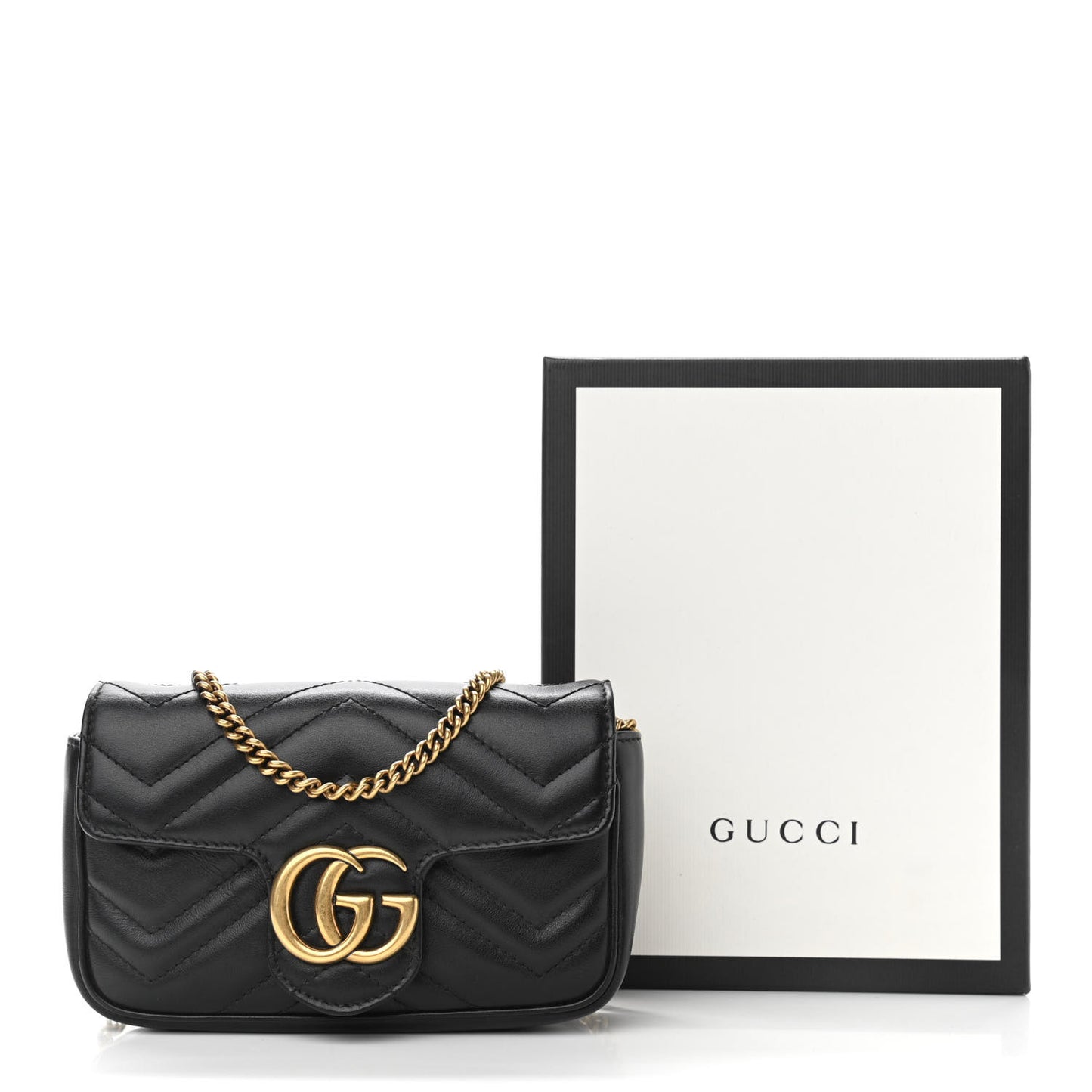 Calfskin Matelasse Super Mini GG Marmont Shoulder Bag Black