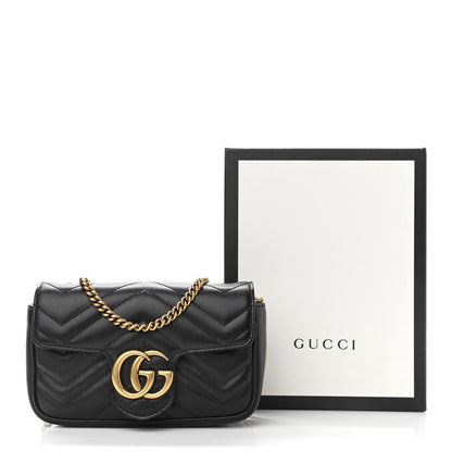 Gucci Calfskin Matelasse Super Mini GG Marmont Shoulder Bag Black 11 of 11