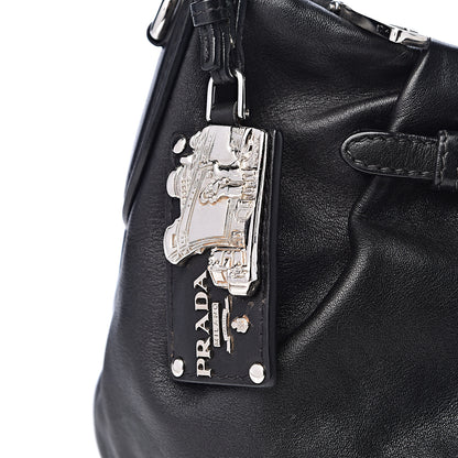 Prada Soft Calfskin Pleated Hobo Black 9 of 16