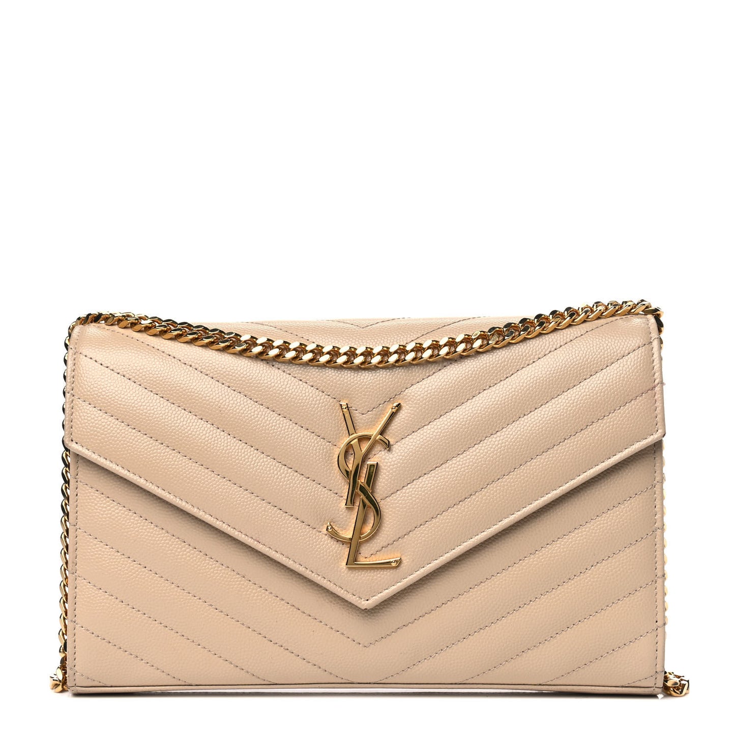Grain De Poudre Matelasse Chevron Monogram Chain Wallet Nude Powder