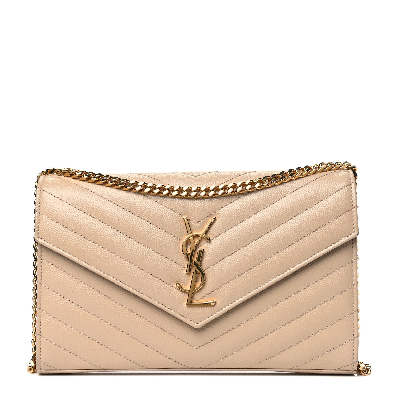 Saint Laurent Grain De Poudre Matelasse Chevron Monogram Chain Wallet Nude Powder 1 of 7