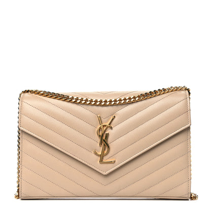 Saint Laurent Grain De Poudre Matelasse Chevron Monogram Chain Wallet Nude Powder 1 of 7