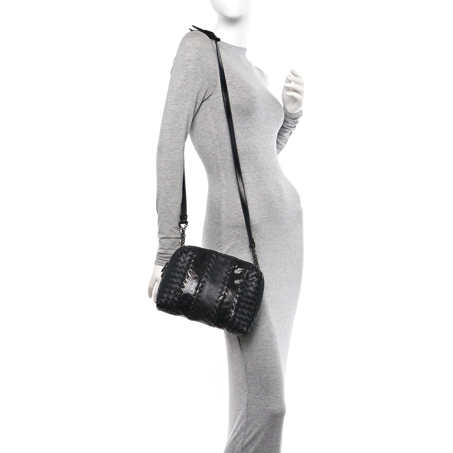 Nappa Intrecciato Snakeskin Crossbody Pillow Messenger Black