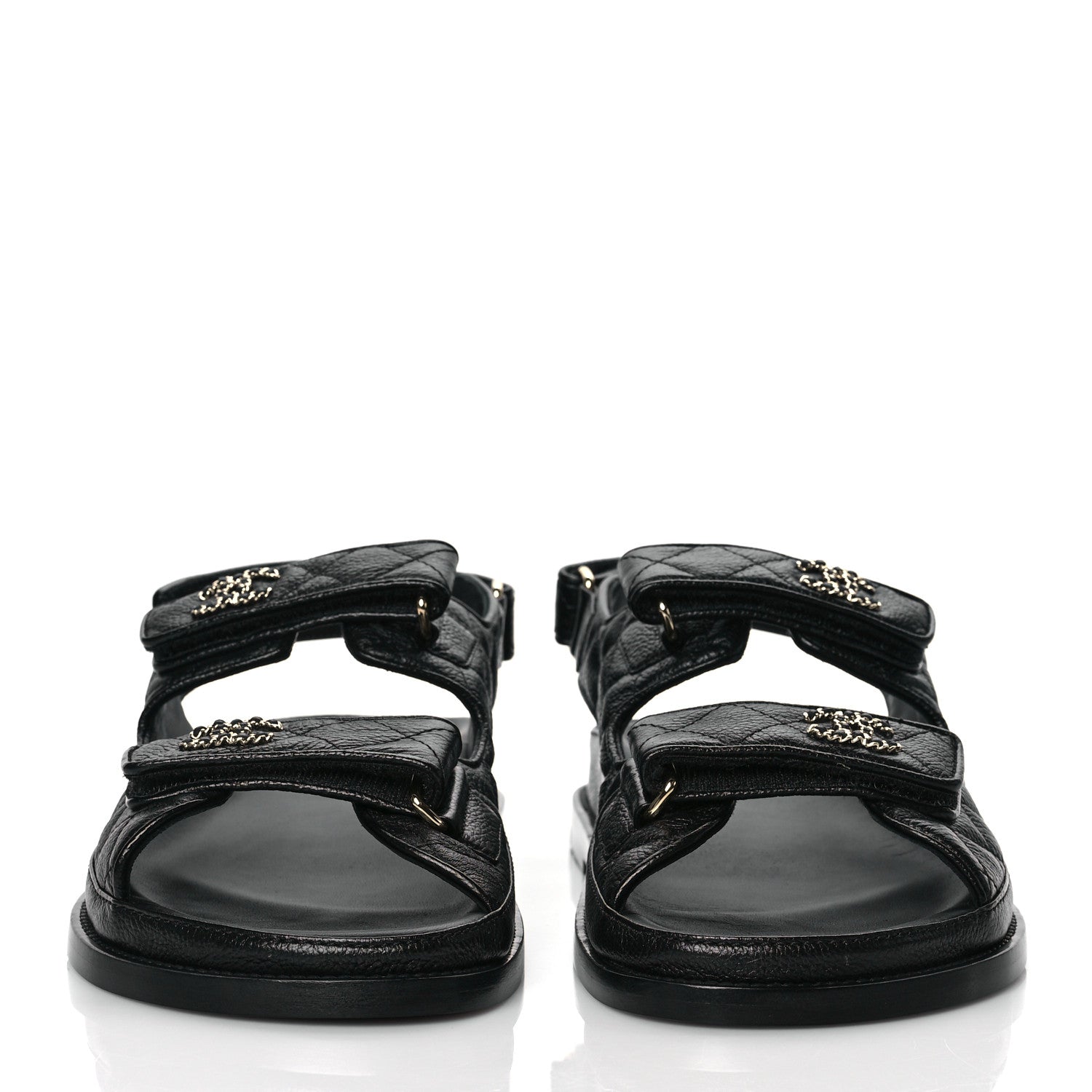 Chanel Grained Calfskin Velcro Dad Sandals 40 Black 2 of 9